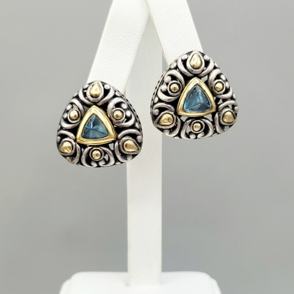 John Hardy Oversized Earrings With Blue Topaz And Gold - Picture 1 of 1